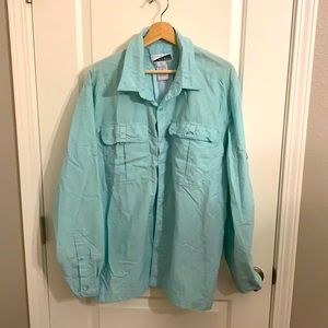 LLbean baby blue fishing/outdoor lightweight bug repellant long sleeve button up